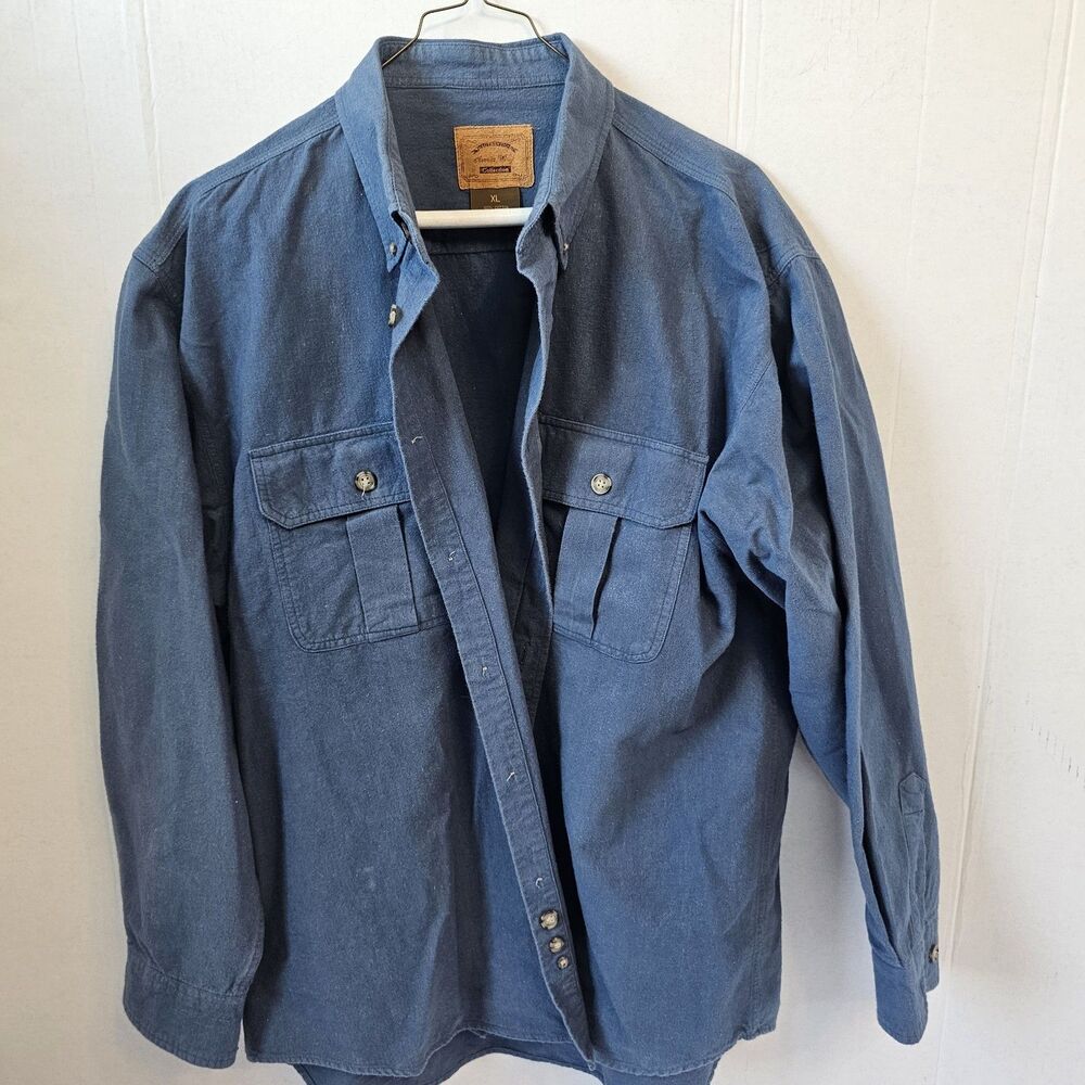 American Wildlife Men's Blue Flannel Button Down Sz XL Heavyweight Outdoor I0147
